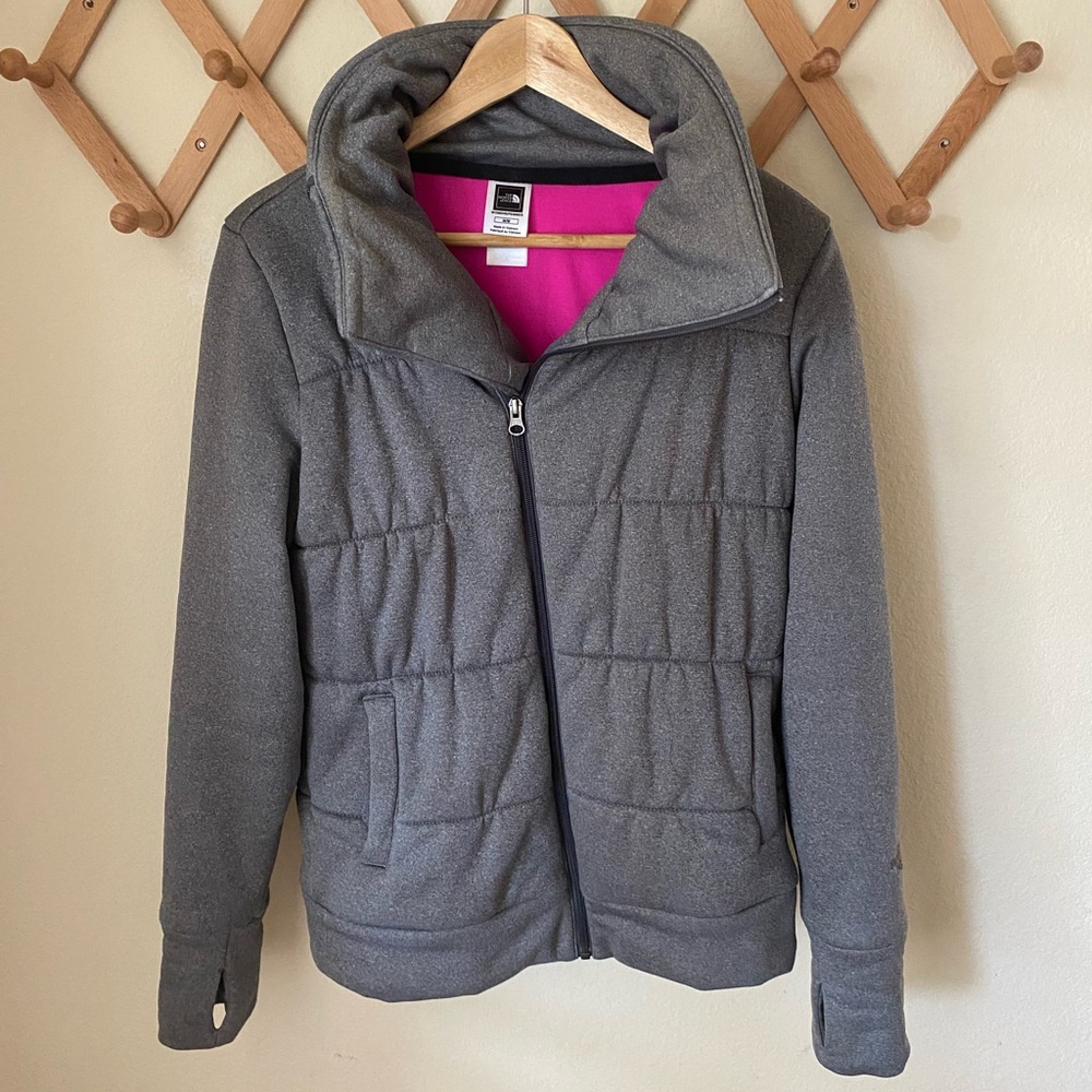 Gray/Pink The North Face Puffer Coat